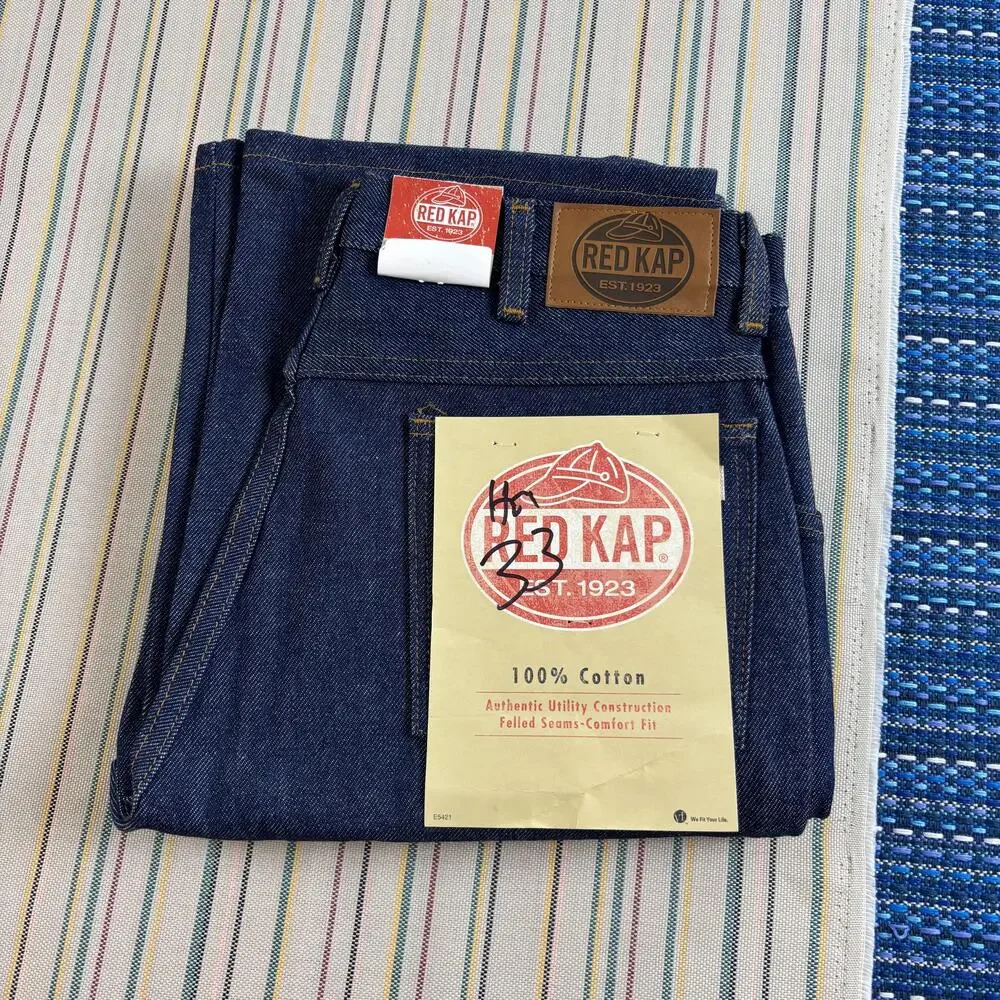 Red Kap Jeans Mens 32x34 Dark Blue Denim Workwear Straight Leg PD52DN2 New